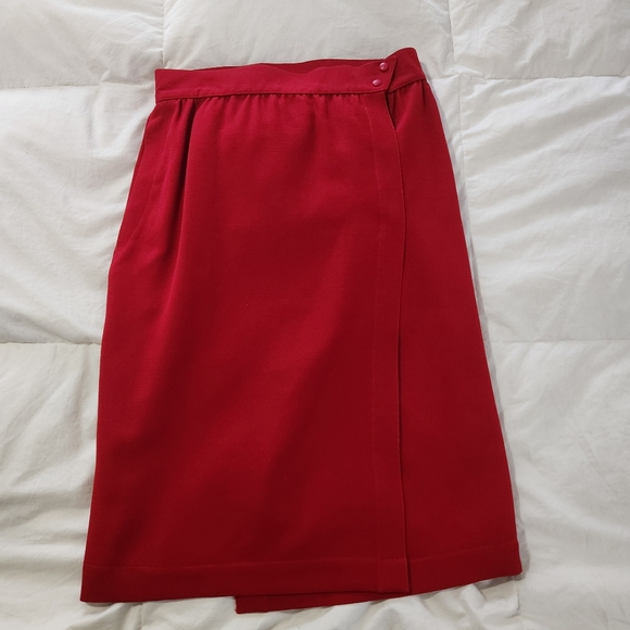 Thierry Mugler Worsted Wool Skirt Red Wrap Skirt Size 40 With Pockets US size 8